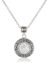 Judith Jack "Classics" Sterling Silver, Marcasite, Cubic Zirconia Round Pendant Necklace, 16"