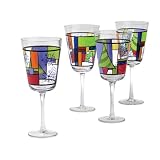 Pfaltzgraff Mondrian Christmas Set Of Four 12-Ounce Etched And Handpainted Goblets