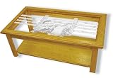 Glass Top Coffee Table - Solid Oak, Fully Assembled - Cowboy Western Art Etching