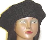 B305, Hand Crocheted Black Chenille Beret for Women and Teens