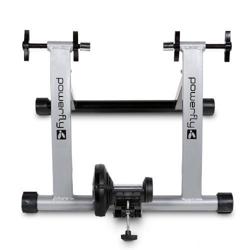 Powerfly Folding Bike Cycle Magnetic Turbo Trainer for Indoor Workout - Adjustable Resistance - Variable Speed - Silver