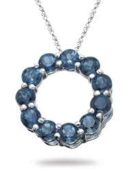 2.74 Cts London Blue Topaz Circle Pendant in 14K White Gold