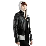 United Face Womens Studded Black Leather Moto Bomber Jacket