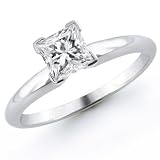 14k White Gold 1/3 Carat Princess Cut Solitaire Diamond Ring - (I-J;I1-I2) Size 7