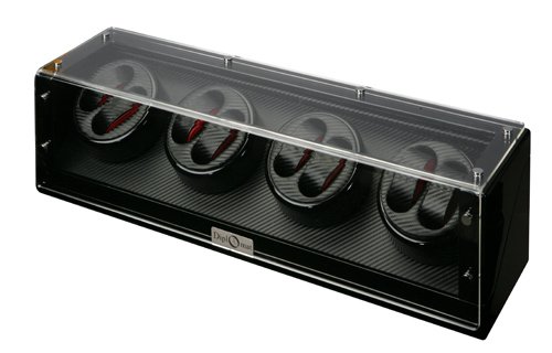 Diplomat Eight (8) Black Wood Finish Watch Winder with Black Carbon Fiber Style Interior and Japanese Mabuchi Motor