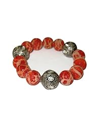 Sterling Silver Rose Cut Diamond Beaded Cord Bracelet Fashion Jewelry