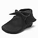 SAYOYO Black Bow Tassels Soft Sole Leather Infant Toddler Prewalker Shoes (6-12 Months, Black)