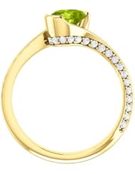 14K Yellow Gold 7.00x5.00mm Oval Cut Peridot and Diamond Ring -- LIFETIME WARRANTY