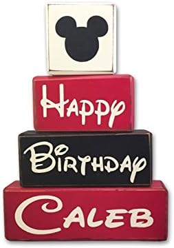 Mickey Mouse Birthday Personalized wood sign blocks