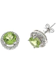 1.83CTW 14K White Gold Genuine Natural Peridot and Diamond Stud Earrings