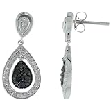 14k White Gold Pear-shaped Dangle Earrings, w/ 0.50 Carat Brilliant Cut White & Black Diamonds, 7/8 (23mm) tall