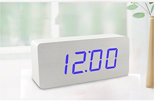 SHOULDBUY Big Number Digital Alarm Wood Clock Sound Control USB Adapter ( Blue LED)