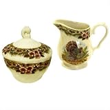Churchill China Thanksgiving Full Color Turkey Creamer and Covered Sugar Set