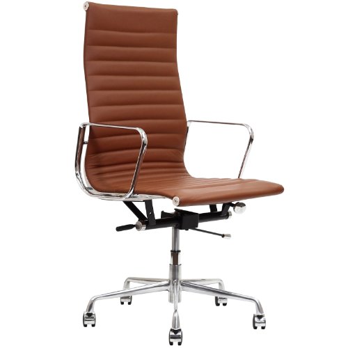 LexMod Ribbed High Back Office Chair, Terra Cotta Genuine Leather