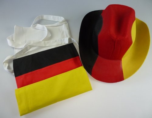 “Cowboy Hut aus Filz” und “Deutschland Schürze” in Schwarz / Rot / Gelb – Fanartikel, Deutschland, WM, EM, Fußball, BRD