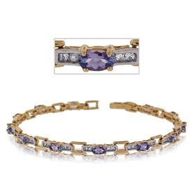 Ladies Yellow Gold Link Bracelet W Tanzanite and Diamonds by