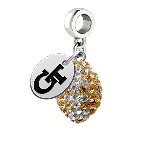 Georgia Tech Yellow Jackets Crystal Football Drop Charm Fits All European Style Bracelets