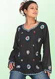 Womens U neck Embroidery work Long sleeve black color tunics / dresses / blouses