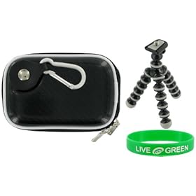Hard Carrying Case (Candy Black) and Premium Tripod for JVC PICSIO GC-FM1VUS HD Camcorder Brilliant Blue