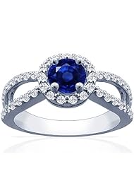 Platinum Round Cut Blue Sapphire Ring With Sidestones (GIA Certificate)
