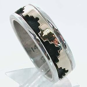 Southwestern Native American Handmade Thundercloud Band Ring by Skeets in Sterling Silver and 14 kt. Gold, Size 6, #566-6