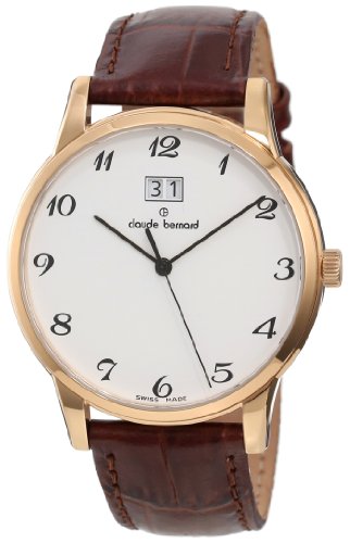 Claude Bernard Men's 63003 37R BB Classic Gents Rose Gold PVD White Dial Leather Date Watch