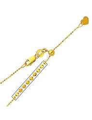 14K Yellow Gold 0.9mm Ball Length Adjustable Chain Necklace with Lobster Claw Clasp - 20" Inches
