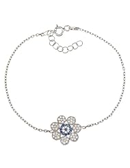 Sterling Silver 6" + 1" Extension CZ Flower Necklace