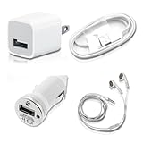Car Charger Bundle USB Data Cable +Wall Charger+ Earphone for Apple iPhone 4 4S 3 3GS, iPod, Touch, Nano - 4 in 1 - Free S...