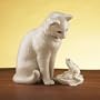 Curious and Cautious Cat and Frog Sculpture
