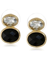 Napier "Evening Contrast" Gold-Tone and Crystal and Jet Stud Earrings