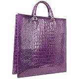 L.A.P.A. Violet Croco Large Tote Leather Handbag w/Pouch