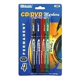 BAZIC Assorted Color CD/DVD Permanent Marker 4 Per Pack,Black/Red/Blue