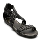 Ollio Women's Cross Braided Flat Sandal Black Shoes