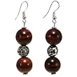 Handmade Tiger Iron Earrings With Silver Floral Beads