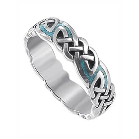 Turquoise Inlay Celtic Southwestern Silver Ring Size 7 by