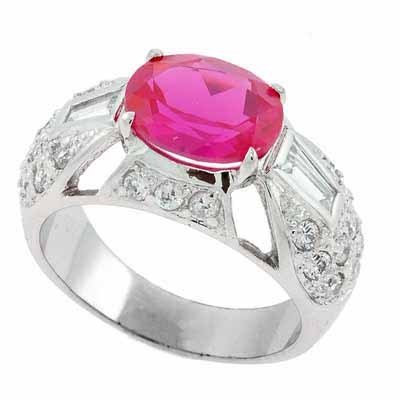 Silver PINK Sapphire Simulated Diamond Fligree Ring S10