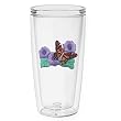 Butterfly w/Purple Flowers 16 oz Insulated Beverage Tumbler, Clear