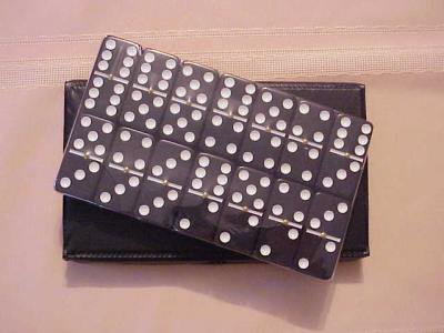 Double Six Standard Dominoes Set of 28-Black Case with Black Tiles Double Six Standard Dominoes Set of 28-Black Case with Black Tiles