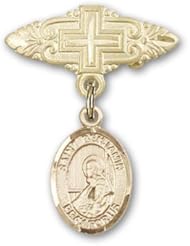 14K Gold Baby Badge with St. Benjamin Charm and Badge Pin with Cross