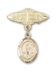 14kt Gold Baby Badge with St. Benjamin Charm and Badge Pin with Cross