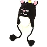 Winter Knit Animal Trooper Trapper Fleece Ski Hat Cute Mouse Black