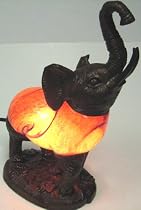 Amber Glass Elephant Accent Lamp Antiqued Base