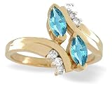 14K Yellow Gold Genuine Marquise Blue Topaz and Diamond Bypass Ring