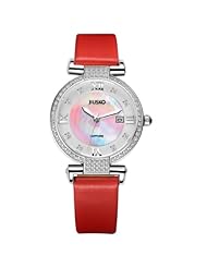 JIUSKO Womens Luxury Diamond Bezel Genuine Leather Wristwatch 133SS0411