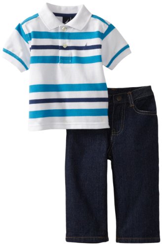 41ZTYM0kTnL Nautica Sportswear Youngsters Baby boys Infant Short Sleeve Striped Polo with Denim Pant, Sail White, 12 Months Evaluations