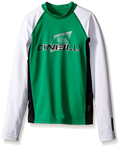 O'Neill Wetsuits UV Sun Protection Youth Skins Long Sleeve Crew Sun Shirt Rash Guard, Clean Green/Black/White, 6