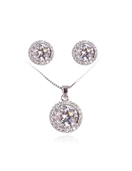 Fashion Plaza Rhodium Plated Basket Set Cubic Zircon CZ Swarovski Elements Necklace and Earring Jewelry Set S94