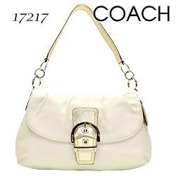 Authentic Coach Soho Pleated Leather Buckle Flap Bag 17217 White/Gold