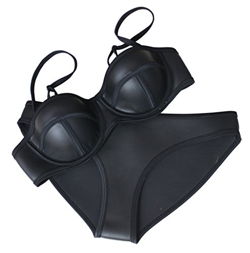 MUXILOVE Women Structured Bright Wet Suit Neoprene Bikini Swimsuit Swimwear Black Small